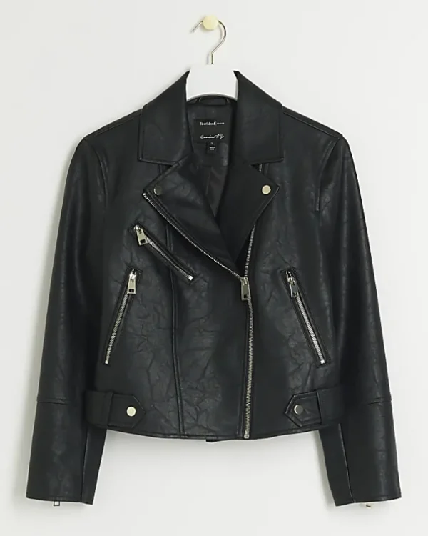 Petite Black Faux Leather Biker Jacket