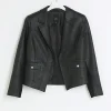 Petite black faux leather blazer