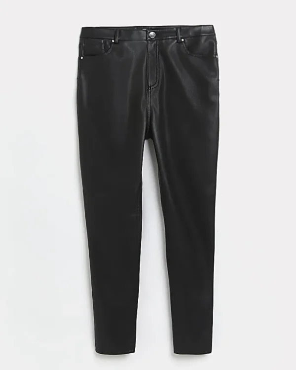 Petite black faux leather bum sculpt trousers