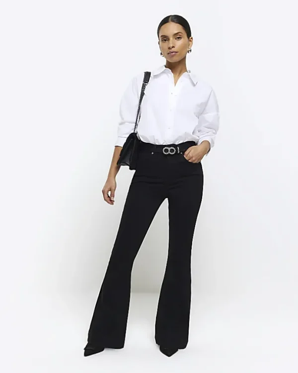 Petite black high waisted flare jeans