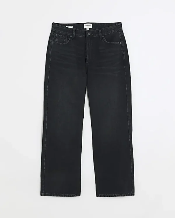 Petite black high waisted straight leg jeans