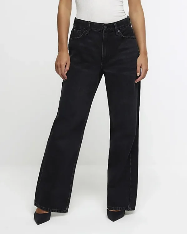 Petite black high waisted straight leg jeans