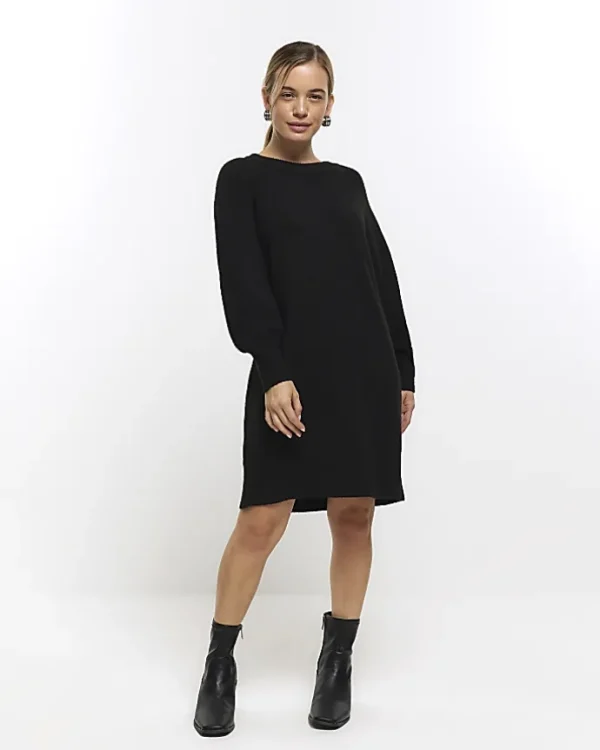 Petite black long sleeve jumper mini dress