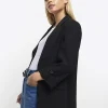 Petite black rolled sleeve blazer