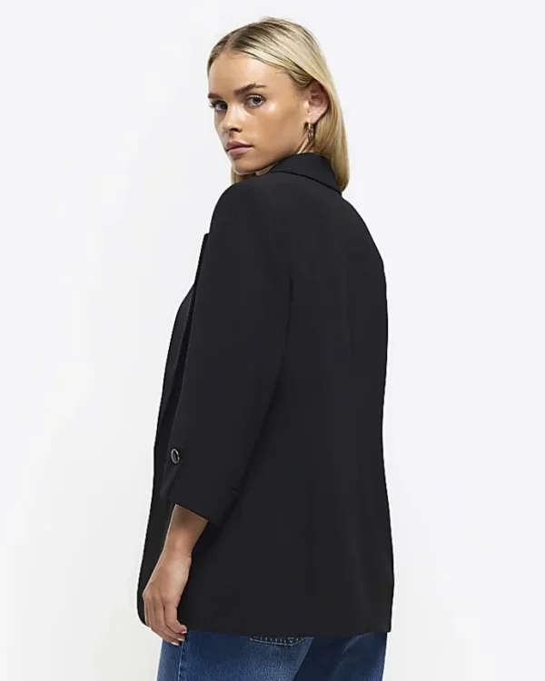 Petite black rolled sleeve blazer