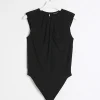 Petite black shoulder pad bodysuit