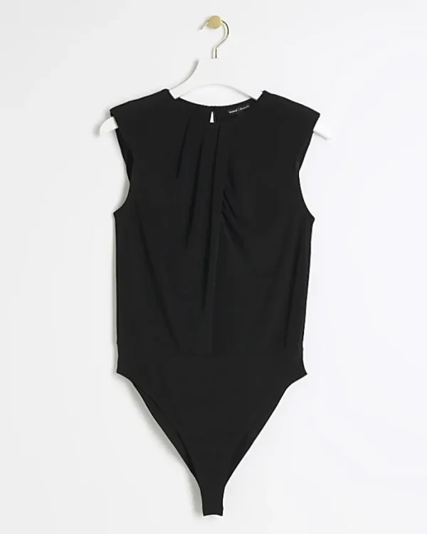 Petite black shoulder pad bodysuit