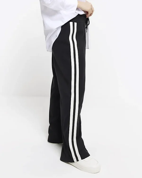 Petite black side stripe wide leg joggers