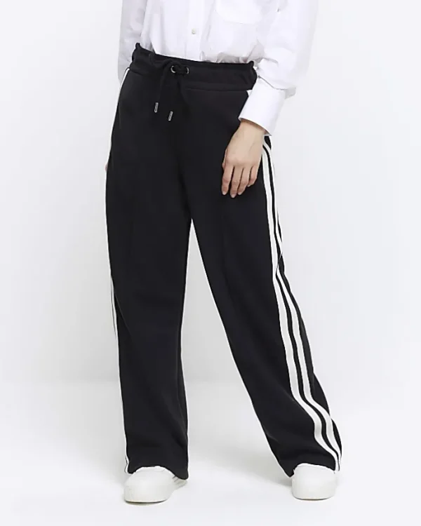 Petite black side stripe wide leg joggers