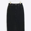 Petite black split hem denim maxi skirt