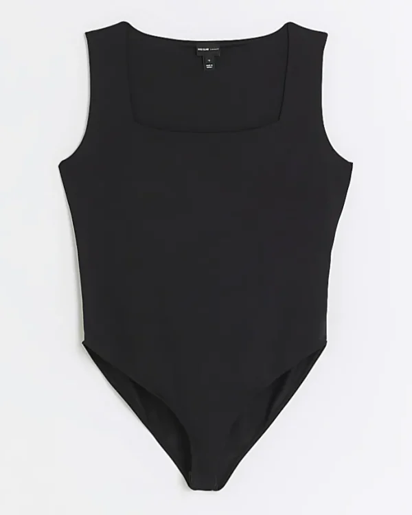 Petite black square neck bodysuit