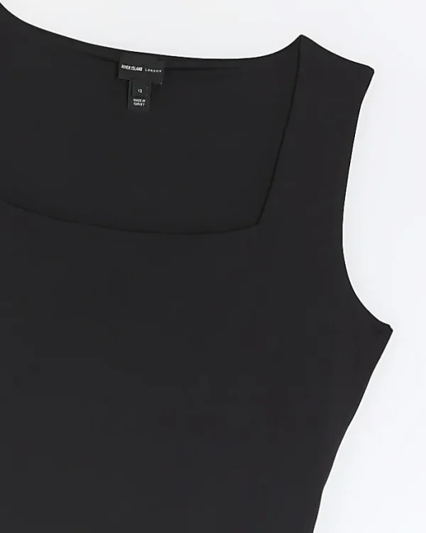 Petite black square neck bodysuit