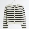 Petite black stripe textured knit cardigan