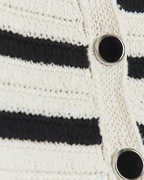 Petite black stripe textured knit cardigan