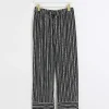 Petite black stripe wide leg trousers