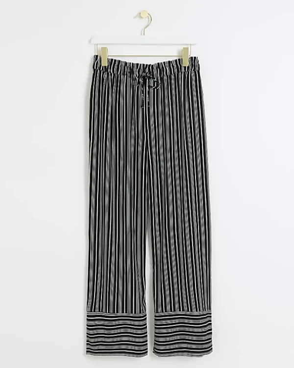 Petite black stripe wide leg trousers