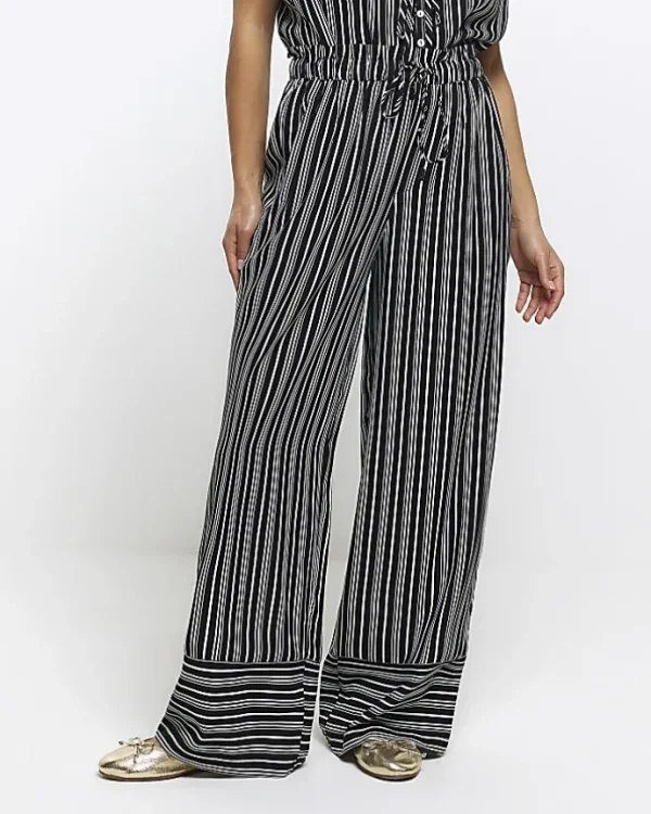 Petite black stripe wide leg trousers