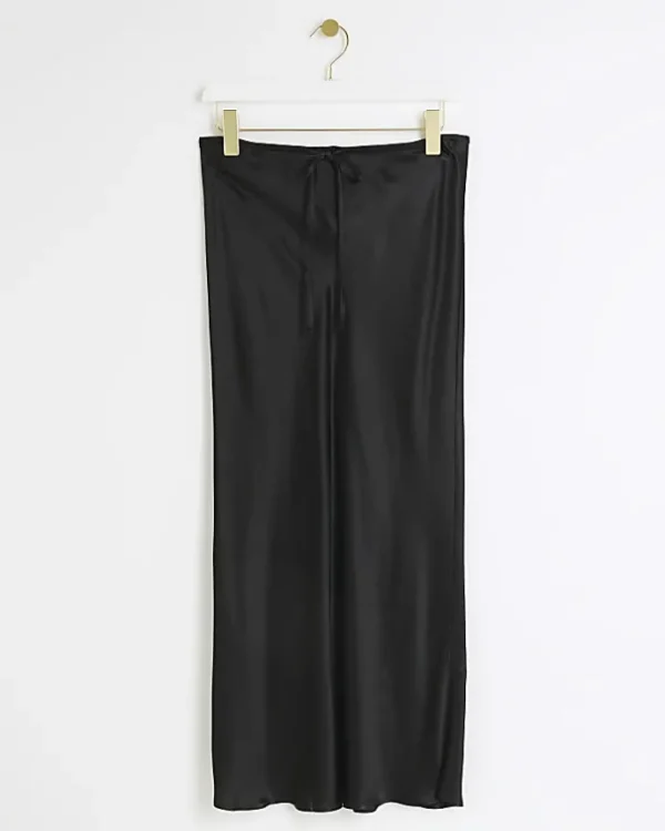 Petite black tie waist maxi skirt