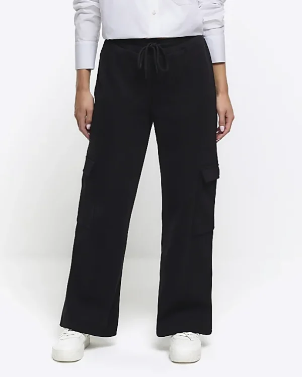 Petite black wide leg cargo joggers