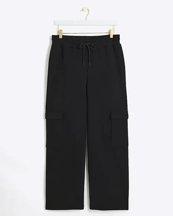 Petite black wide leg cargo joggers