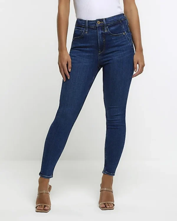 Petite blue high waist skinny jeans