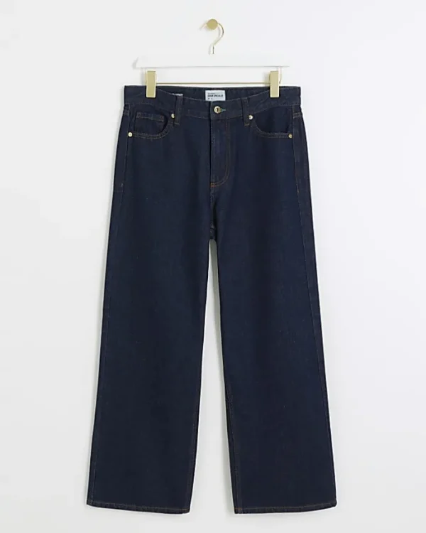 Petite blue high waisted straight jeans