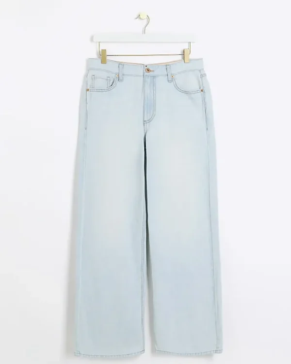 Petite blue high waisted straight jeans