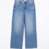 Petite blue high waisted straight leg jeans