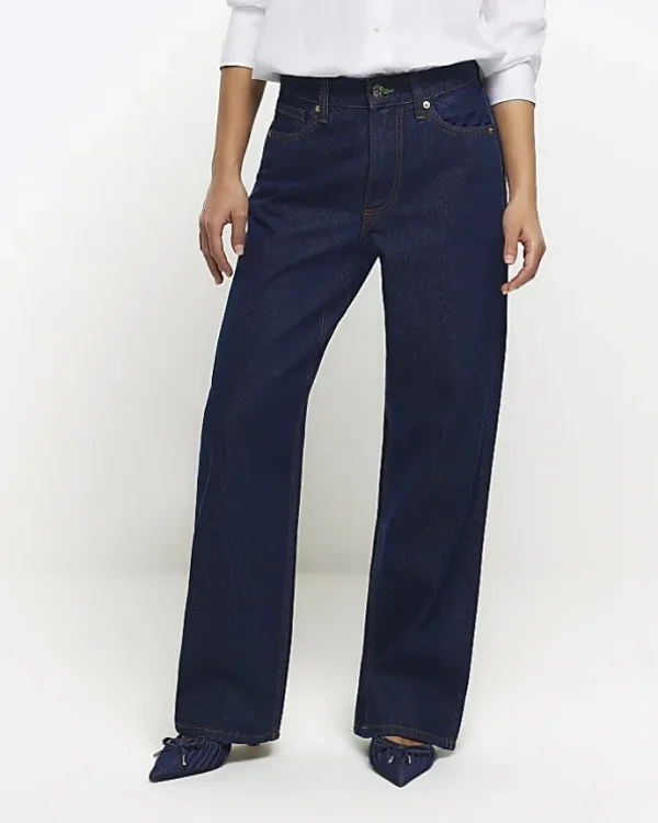 Petite blue high waisted straight jeans