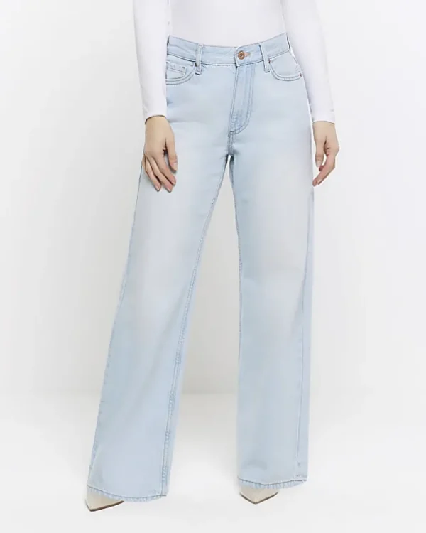 Petite blue high waisted straight jeans