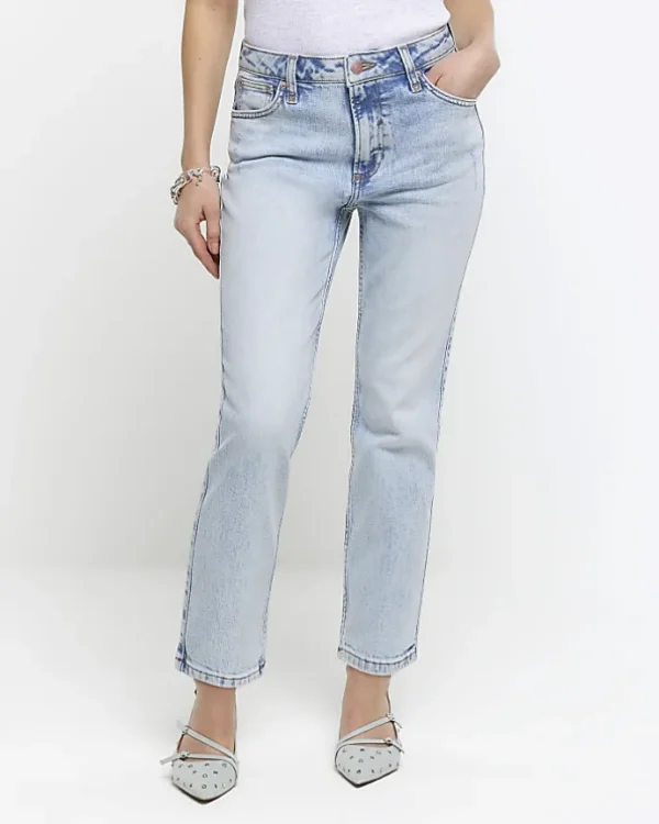 Petite blue high waisted slim straight jeans