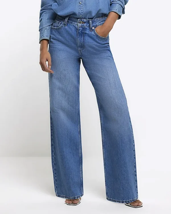 Petite blue high waisted straight leg jeans