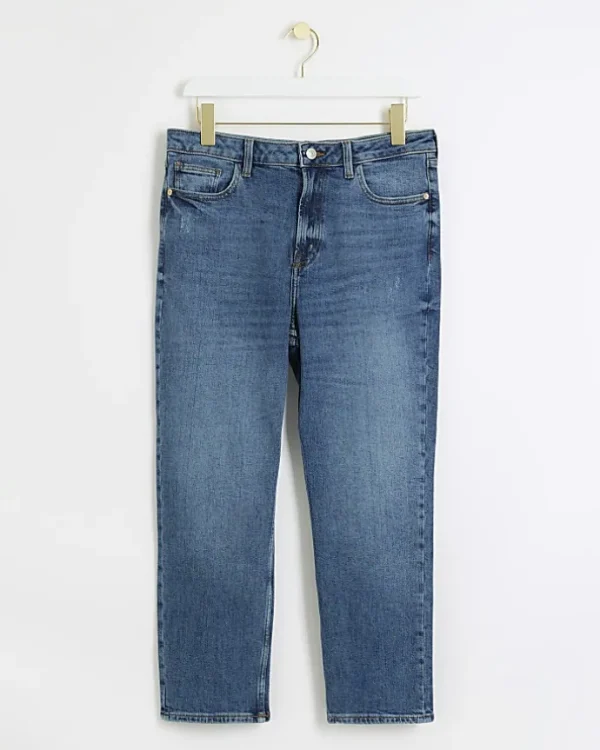 Petite blue high waisted slim straight jeans