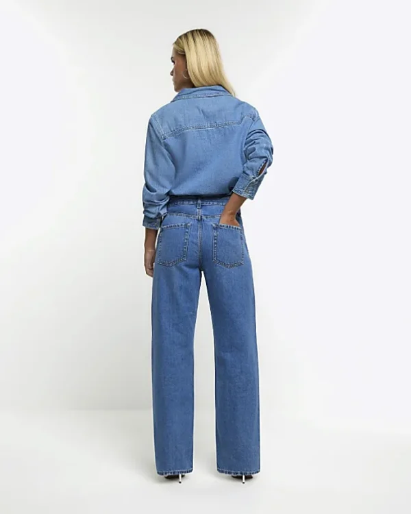 Petite blue high waisted straight leg jeans