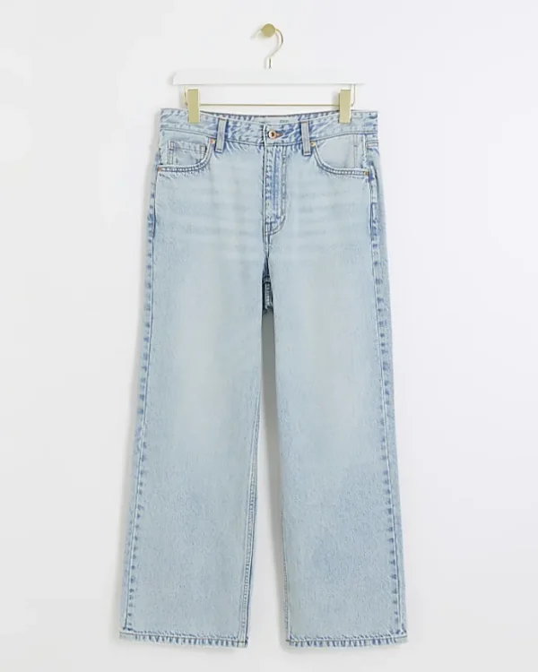 Petite blue high waisted straight jeans