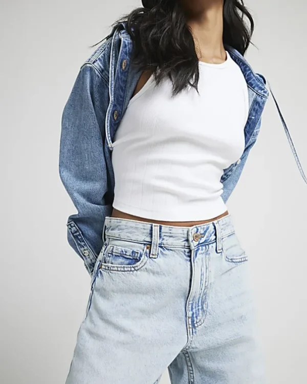 Petite blue high waisted straight jeans