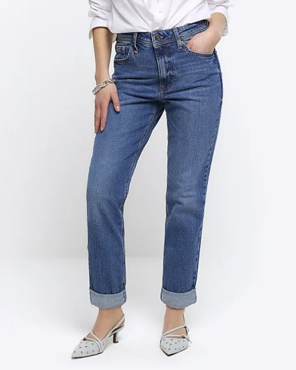 Petite blue high waisted mom sculpt jeans