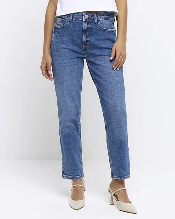 Petite blue high waisted slim straight jeans