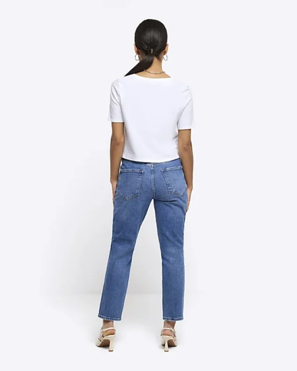 Petite blue high waisted slim straight jeans