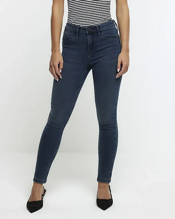 Petite blue mid rise skinny jeans