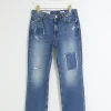 Petite blue patch stove pipe straight jeans