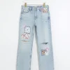 Petite blue patch stove straight jeans