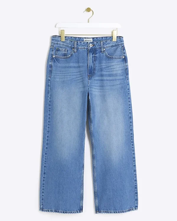 Petite blue relaxed straight jeans