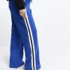 Petite blue side stripe wide leg joggers