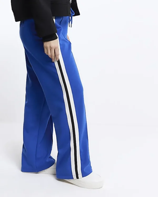 Petite blue side stripe wide leg joggers