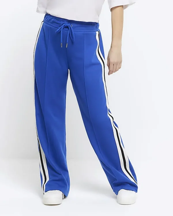 Petite blue side stripe wide leg joggers