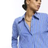 Petite blue stripe long sleeve shirt