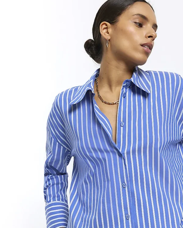 Petite blue stripe long sleeve shirt