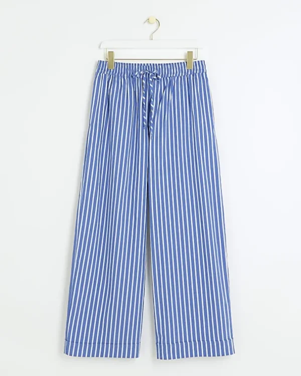 Petite blue stripe poplin pull on trousers