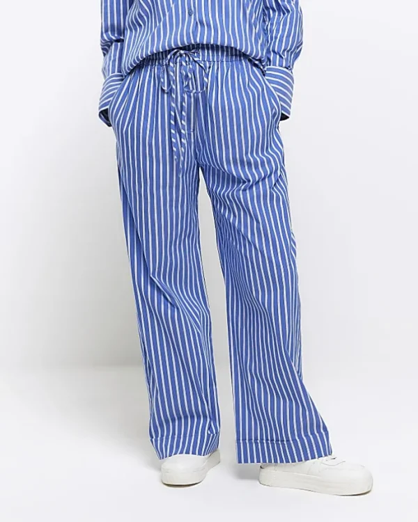 Petite blue stripe poplin pull on trousers